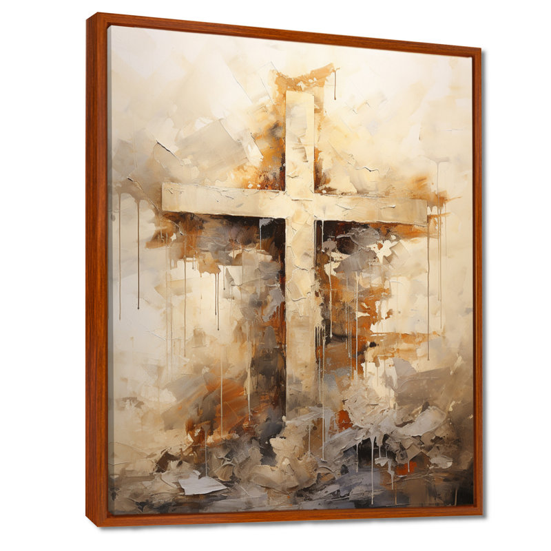 Minimalisme, croix religieuse, H 40 po x l 30 po x P 1,5 po, Cadre flottant brun