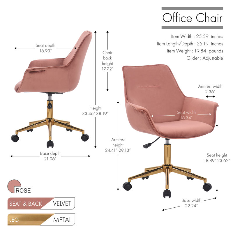 Chaise de travail en velours Garrow, Ros