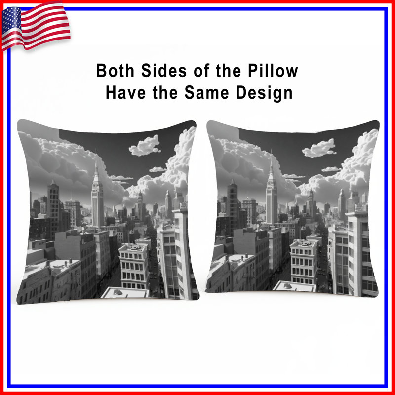 Black White Cityscape Double Sided Throw Pillows, 14 x 14 inches