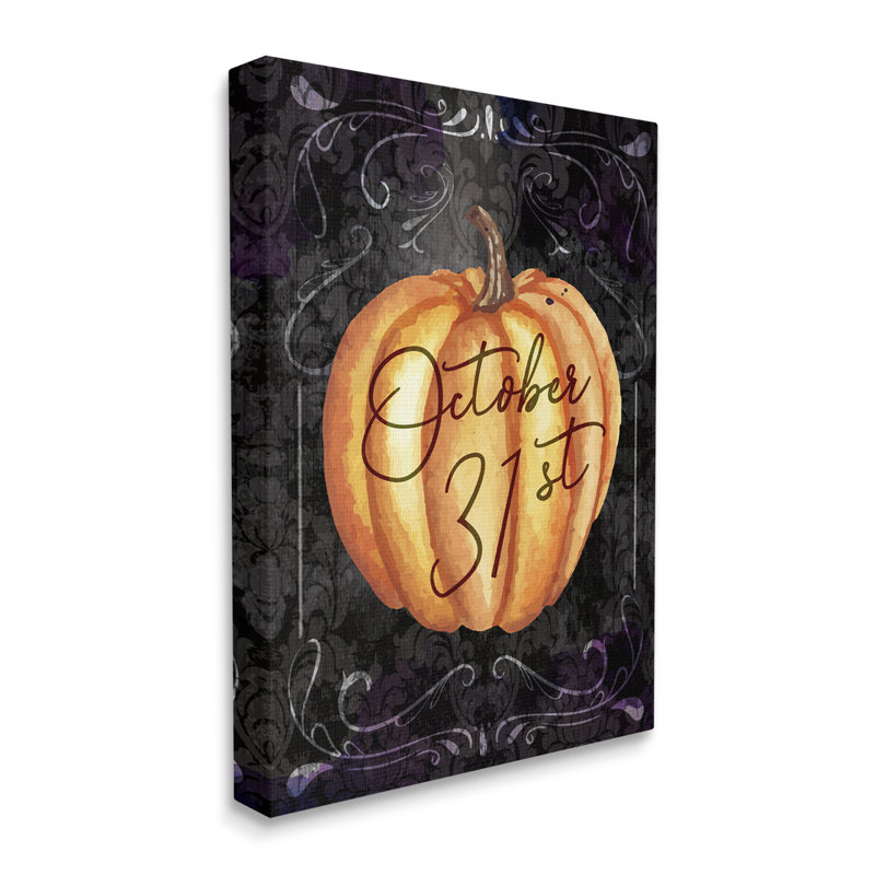«31 octobre Halloween», citrouille sur toile, H 20 po x l 16 po x P 1,5 po