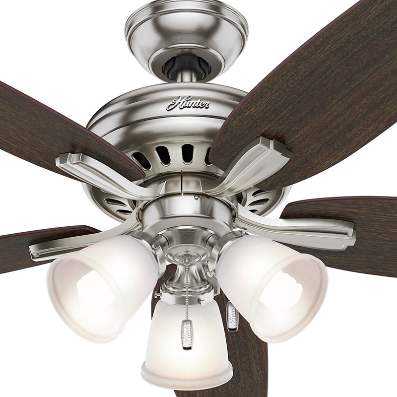 52" Newsome 5 - Blade Standard Ceiling Fan with Pull Chain and Light Kit Included, Brushed Nickel