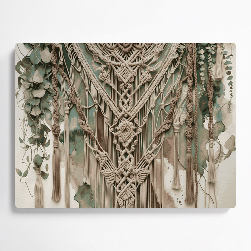 «Botanical Boho Botanical Macrame», art mural en métal brun, H 8 po x l 10 po