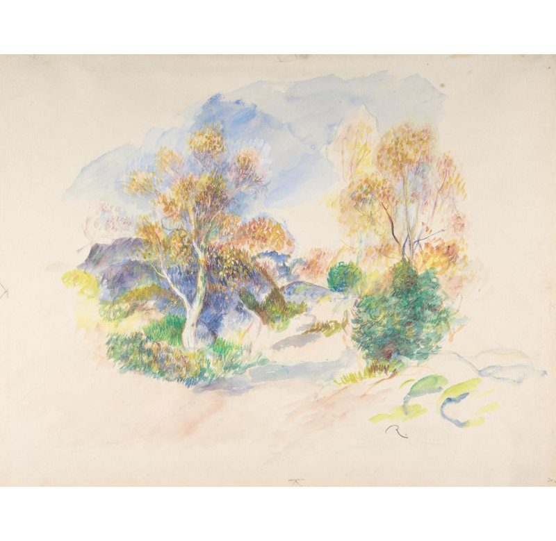 «Paysage avec un chemin entre les arbres» par Pierre-Auguste Renoir - Art mural sur toile tendue avec châssis