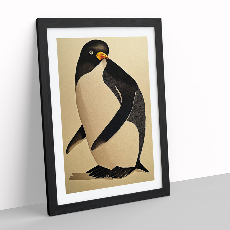 Penguin No.2 - Single Picture Frame Painting, 64cm H x 46cm W x 2cm D, Black
