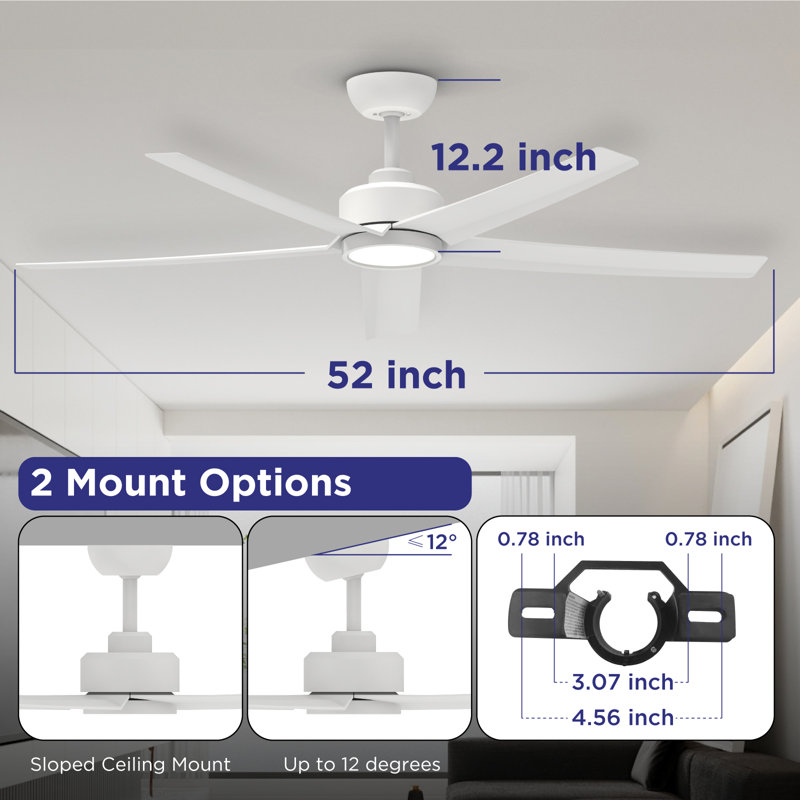 52" Emileo Ceiling Fan with LED Lights White, White