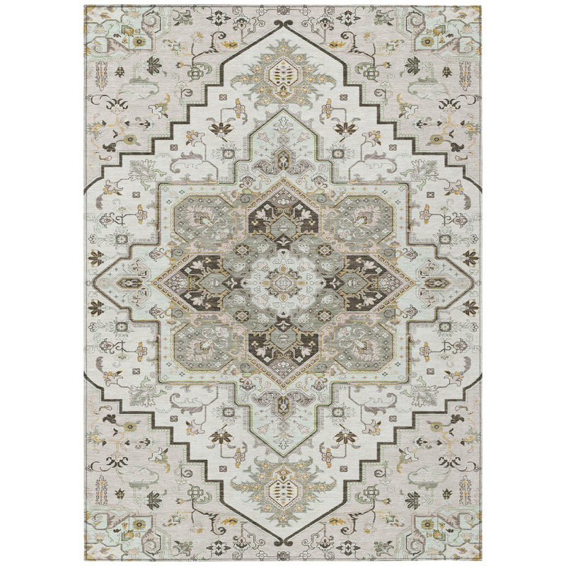 Tapis oriental lavable intérieur ivoire et brun 10 pi x 14 pi