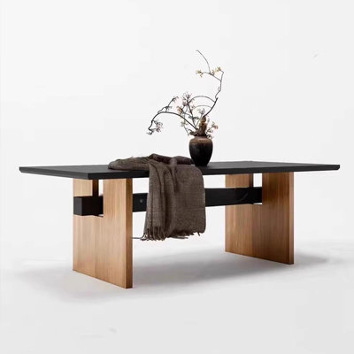 Black+Light-walnut Rectangular Solid Wood Dining Table by Hokku Designs