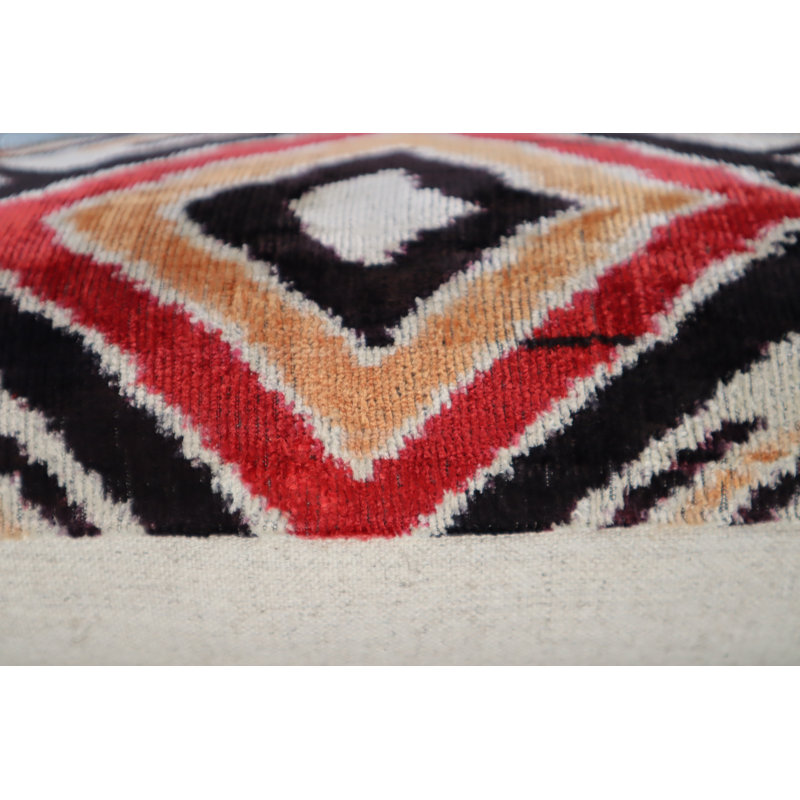 Velvet Lumbar Pillow Cover & Insert, Red/Orange/Beige Geometric 1