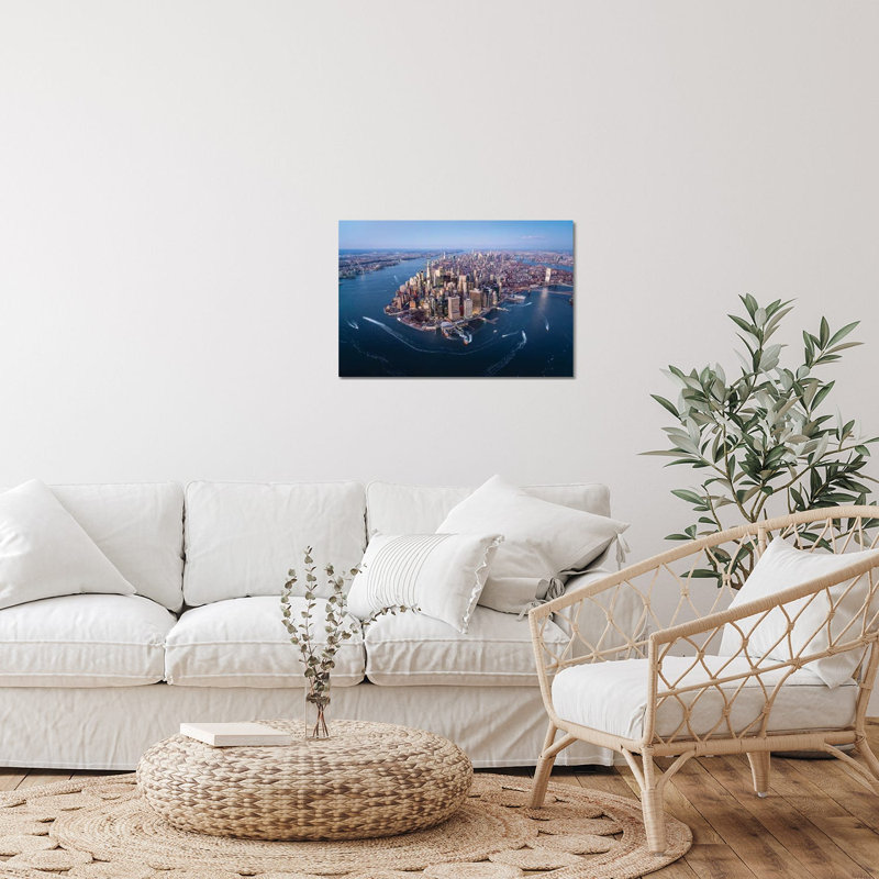 Vue aérienne de l'horizon de Manhattan, New York, impression sur verre acrylique, H 16 po x l 24 po x P 0,25 po