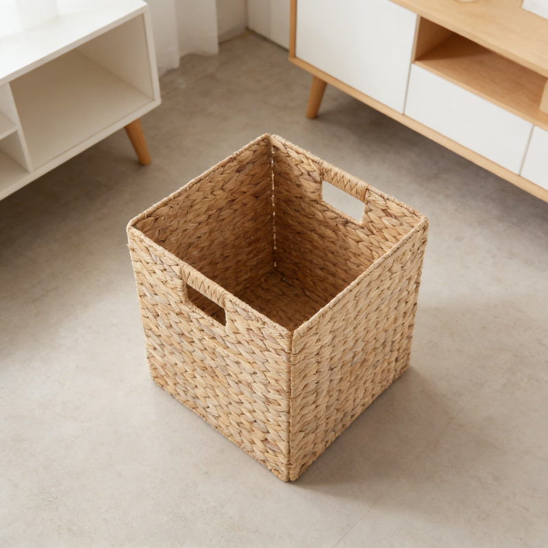 Natural Water Hyacinth Storage Baskets, Set Of 4 Cube Organizers With Metal Frame For Home Organization In Living Room, Bathroom, Bedroom, And Laundry