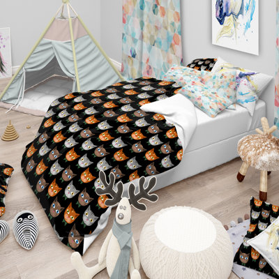 Cute Cats Pattern - Animal Print Duvet Cover Set - Microfiber Polyester