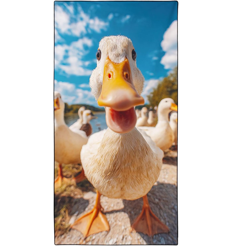 Funny Duck Beach Towel Oversized 30" x 63", Playful Selfie Style Animal Print, Thin Lightweight Sand Free Quick Dry Microfiber Towels for Beach Yoga Camping Travel