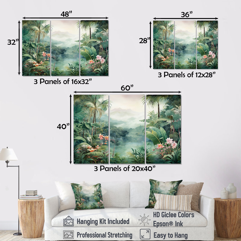 Ensemble de salon d'art tropical Tropical Wilderness Escape III - Jungle, Toile tendue, H 40 po x l 60 po x P 1 po