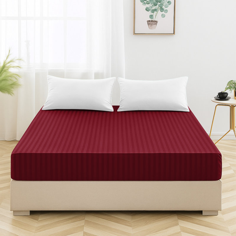 Shaneca Microfiber Striped Fitted Sheet - Ultra-Soft, Fade-Resistant, Deep Pocket Fit, Super King (6'), Burgundy