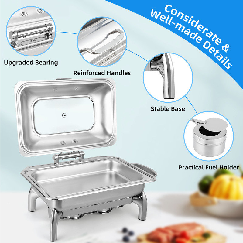Premium Stainless Steel Roll-Top Rectangle Buffet Server