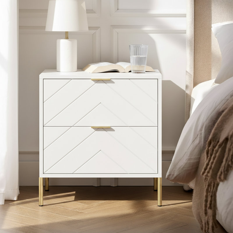 Ruthi Modern Manufactured Wood Nightstand with 2-Drawer, White