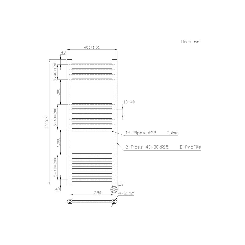 Devonshire Straight Towel Rail Heated Towel Rails, 100cm H x 40cm W x 3cm D, White