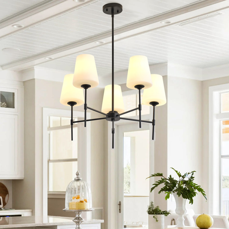Luminaire suspendu industriel rond en fer blanc à 5 lampes