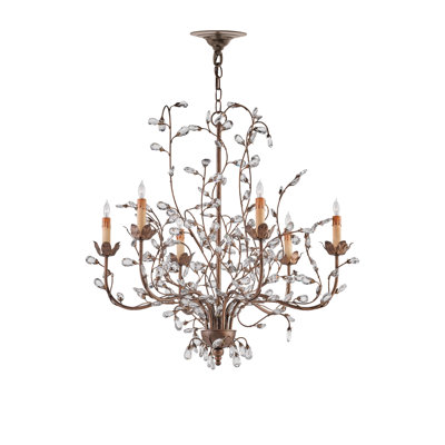 Crystal Bud 6 - Light Wrought Iron Dimmable Chandelier