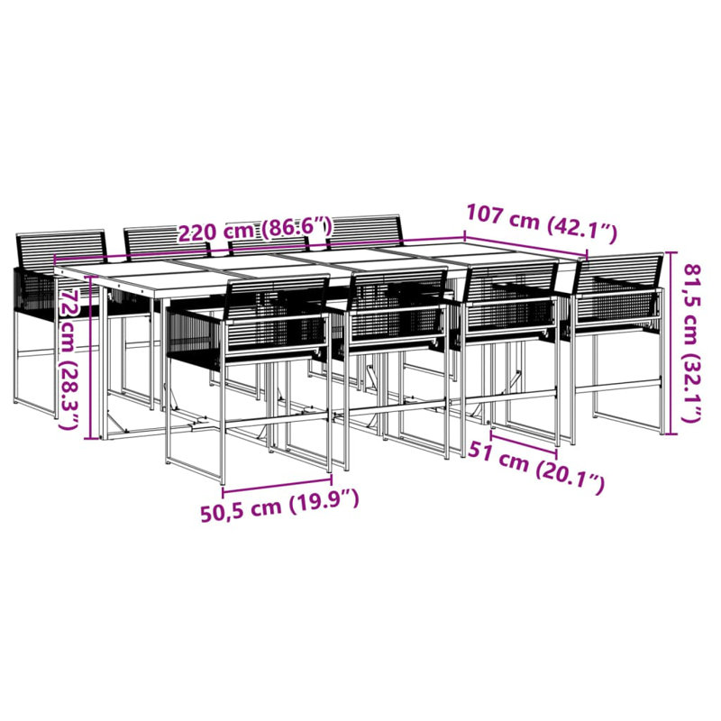Rectangular 9 - Piece 8 - Person 220Cm L Outdoor Table Set
