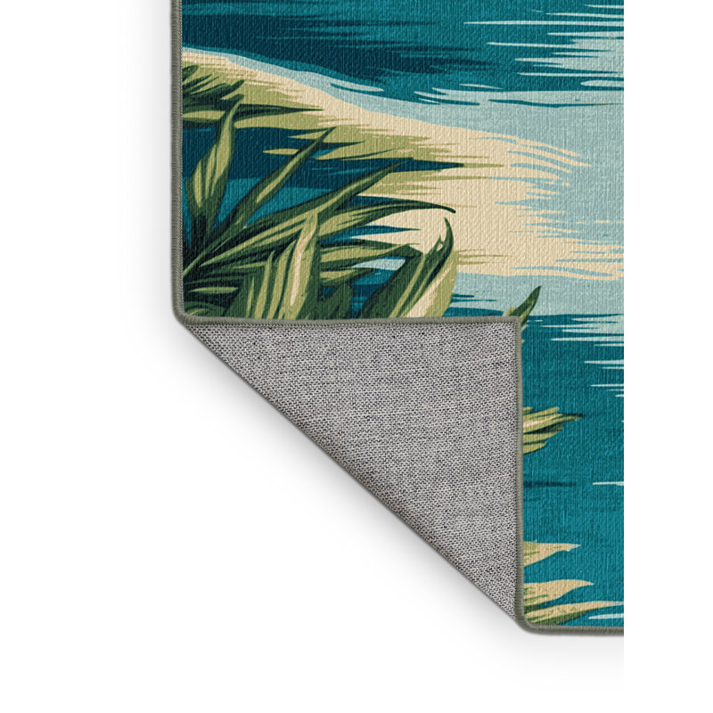 Washable Lagoons Hawaiian Area Rug, Square 3'