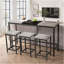 Table de salle à manger de cuisine moderne, table de pub, ensemble de table de salle à manger longue avec 3 tabourets, conception de tabouret suspendu pratique, gris et noir-233348578