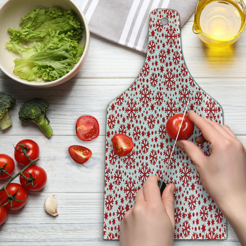 Ambesonne Snowflake Tempered Glass Cutting Board Star and Dot Pattern Red White