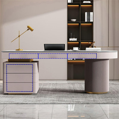 Bureau double caisson en pierre frittée avec tiroirs