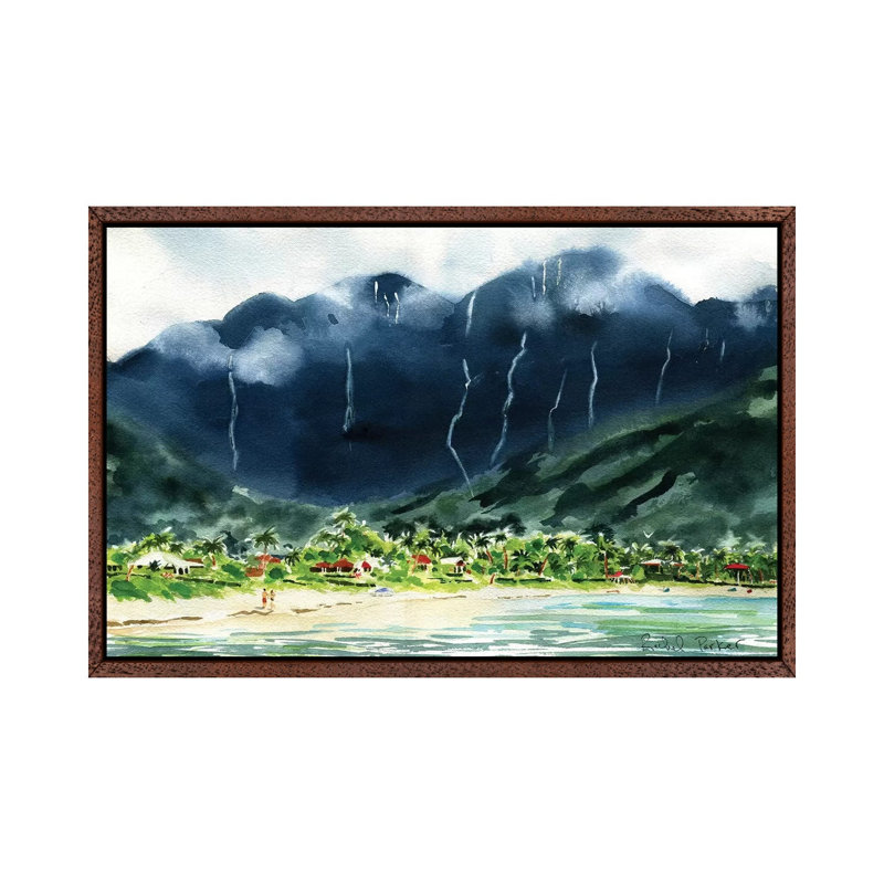 Hanalei Bay by Rachel Parker - Painting on Canvas, 66.04cm H x 101.6cm W x 3.81cm D, Classic Brown Wood Framed