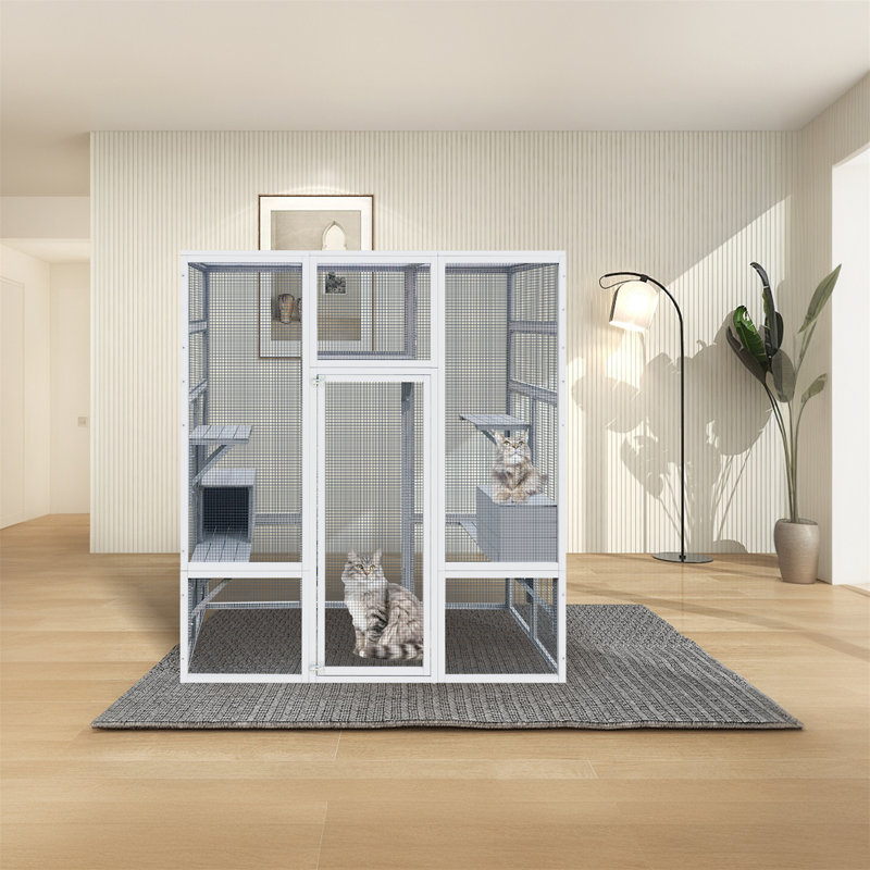 Grand Catio, abri pour chat pour l'extérieur intérieur, 7 plateformes et 2 boîtes de repos,
