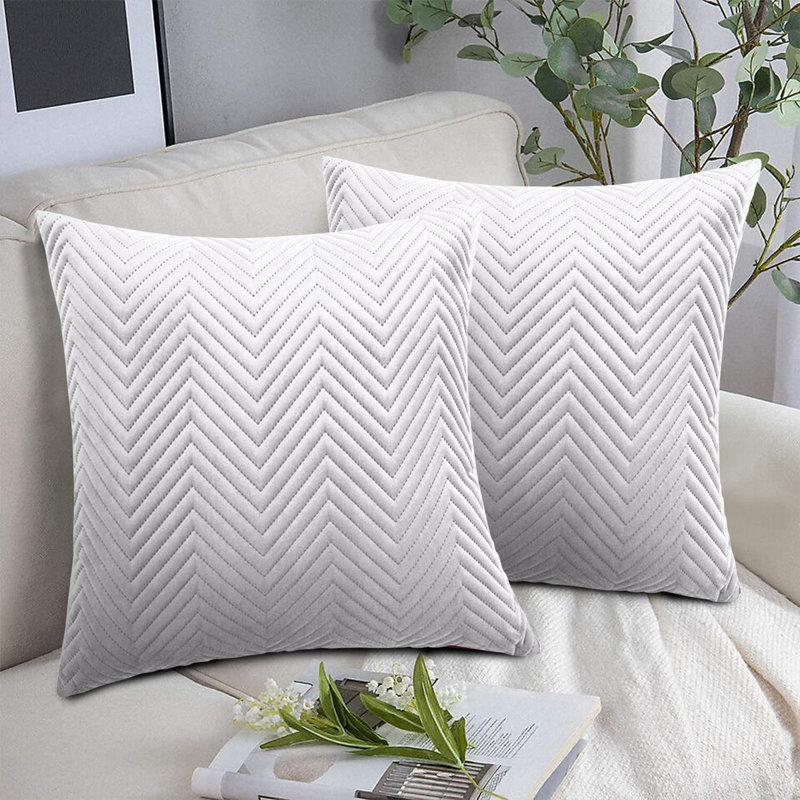 Embossed Velvet Cushion Cover (Pack of 2), Silver