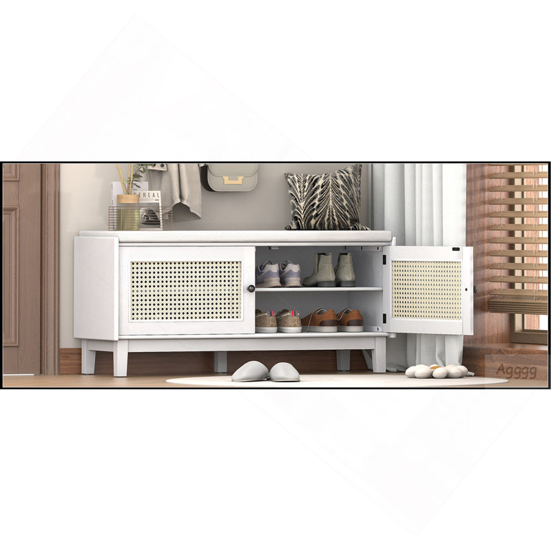 Banc de rangement Rustic, Beige, blanc
