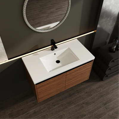 Meuble-lavabo brun 36 po avec lavabo en résine et armoire à 2 portes
