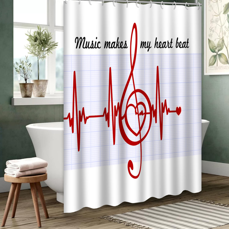 Rideau de douche avec 12 crochets Musical Heart, L 72 po x l 84 po