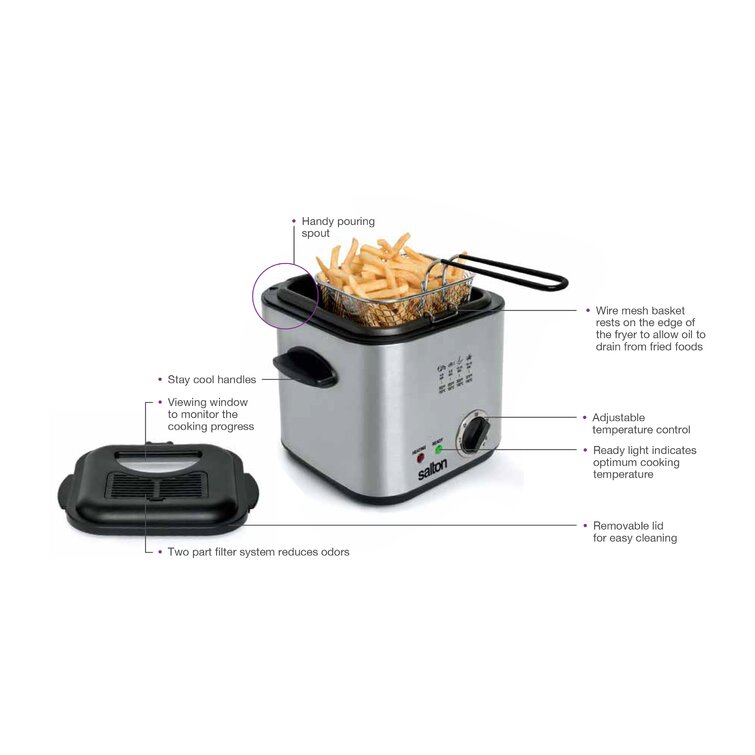 Small Electric Deep Fryer Cooker Home Countertop Single Basket Fries 2.5L  1000W