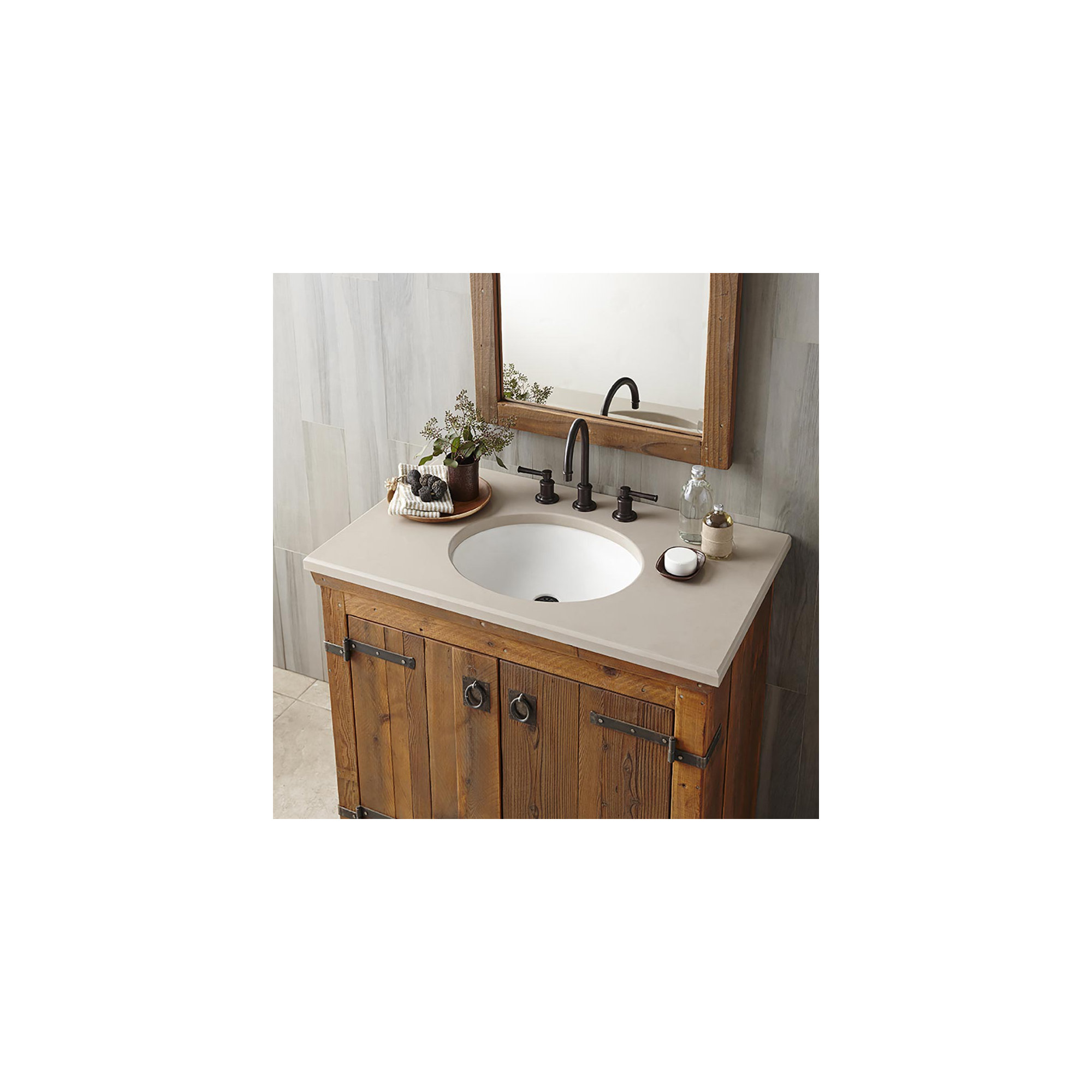 Tolosa NativeStone Concrete Oval Dual-Mount Bathroom Sink, Pearl