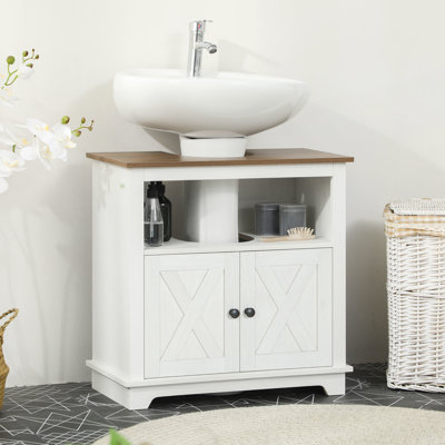 Meuble de rangement sous lavabo pour salle de bain, armoire blanche à double porte, gain de place