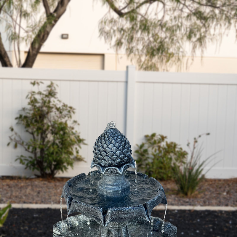 Fontaine solaire à 2 niveaux en fibre de verre / résine XBrand H 44 po avec panneau solaire et pompe d'arrêt automatique