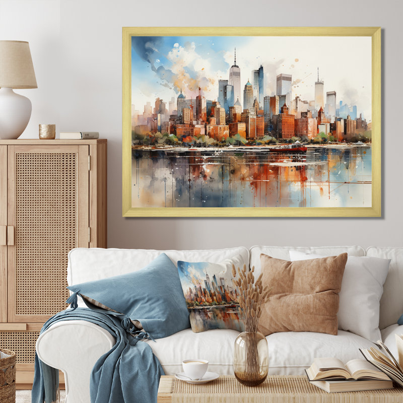 Dreamy New York, paysage rétro, aquarelle - décoration murale New York, H 30 po x l 40 po x P 1,5 po