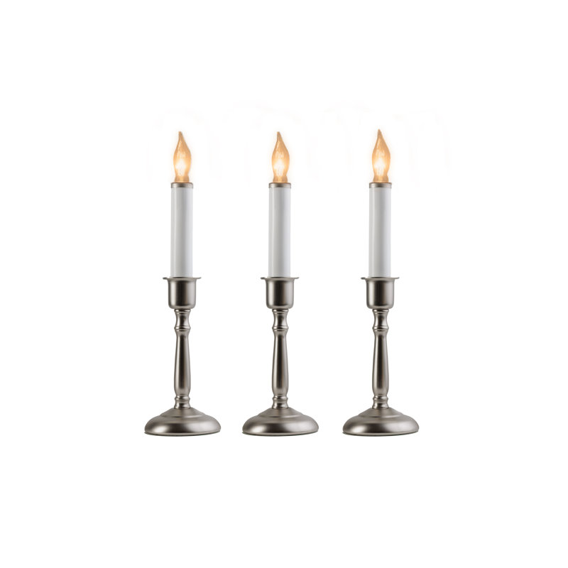 Unscented Flameless Taper Candle with Plastic Holder, Pewter 