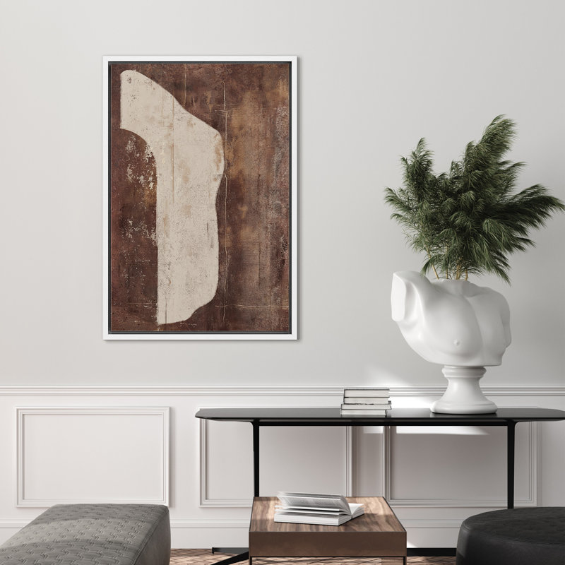 Style Mid-Century brun foncé, formes abstraites neutres, grand cadre rustique, décor minimaliste M25, H 24 po x l 16 po