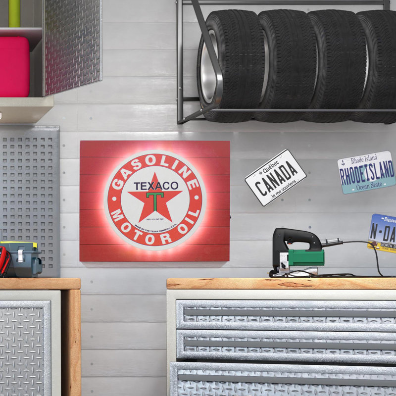 Vintage Texaco Gasoline Red Metal LED Wall Sign