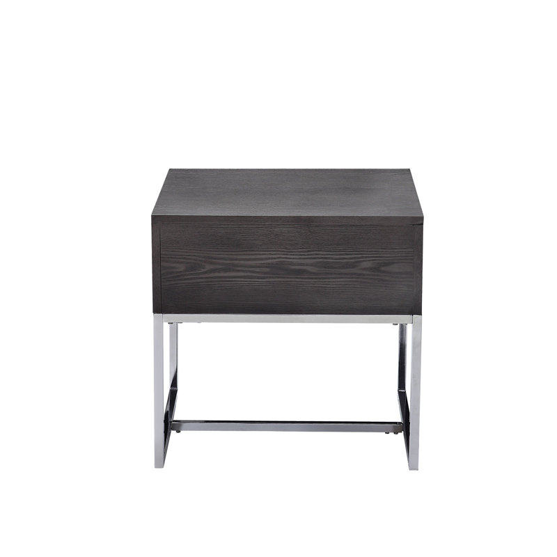 Table de bout compacte en chêne gris avec rangement organisé 22 po x 20 po et assemblage en métal