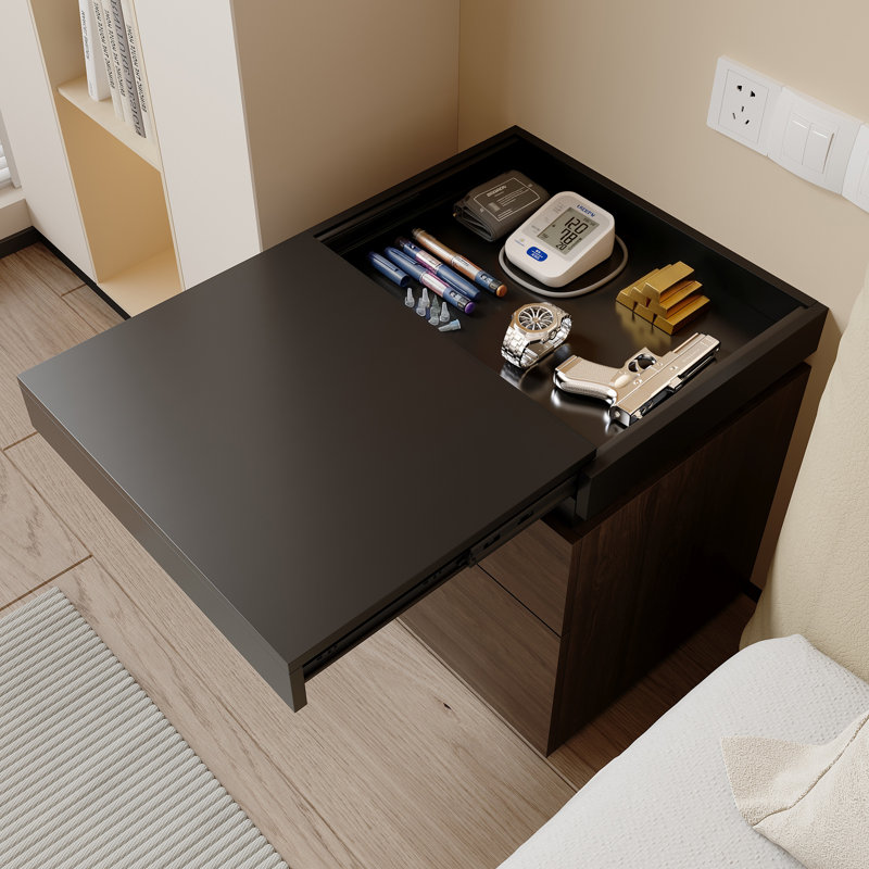 Table de chevet à 4 tiroirs de 19,6 po de largeur avec compartiment de rangement caché et tiroirs verrouillables, Noir