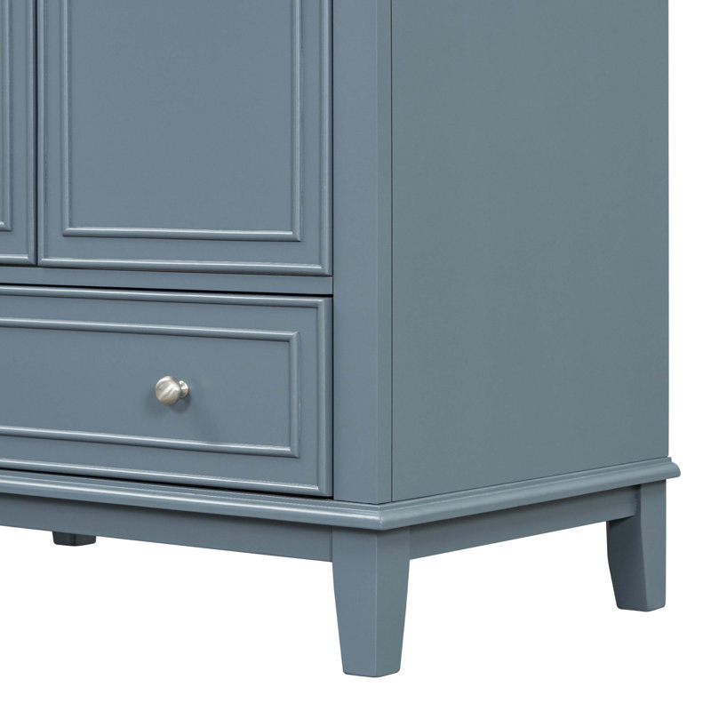 30" Blue Solid Wood Freestanding Bathroom Vanity Base