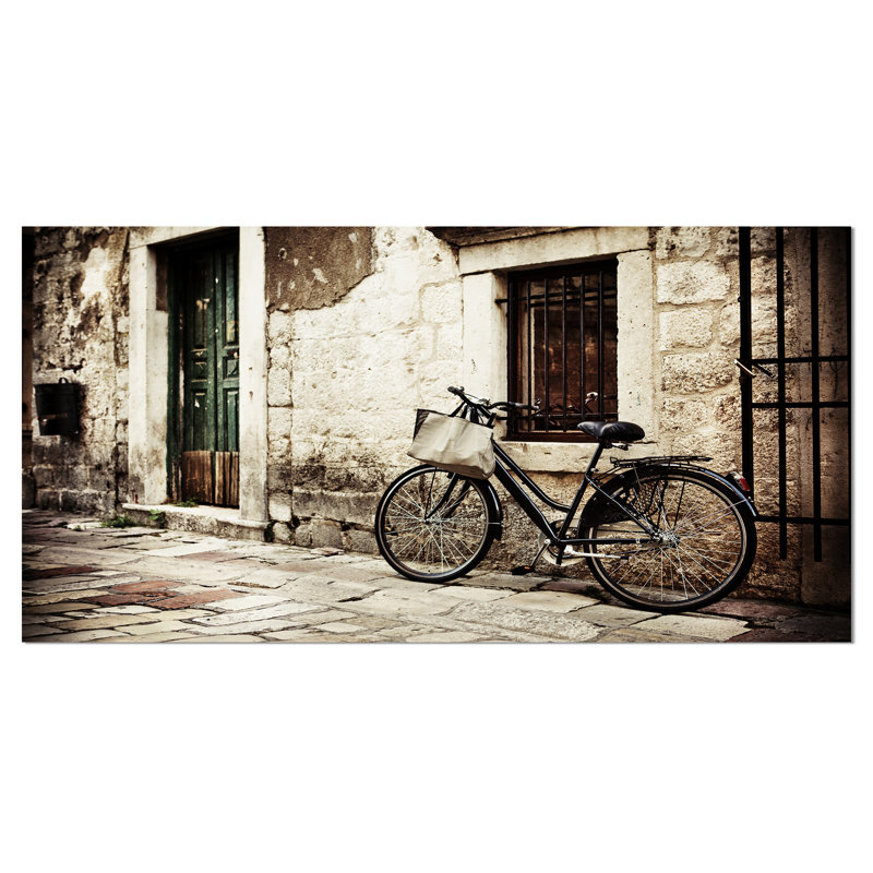 Vélo avec sac de magasinage - reproduction de photo, H 16 po x l 32 po x P 1 po, Toile tendue