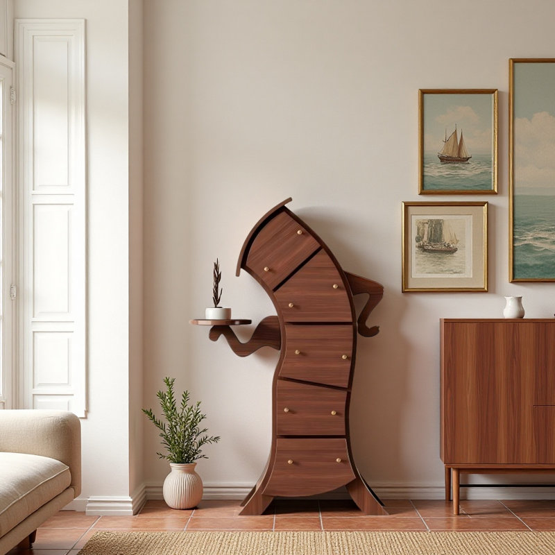 Solid Wood Multi-Drawer Storage Cabinet in Walnut Color