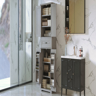 [Video] Bathroom Storage Cabinet With Multi-Functional Storage Space, Drawer With Slide Rails, Adjustable Shelf, Grey