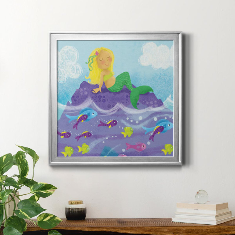 " Mermaid Play I " Painting Print, 32" H x 32" W x 1" D, Silver