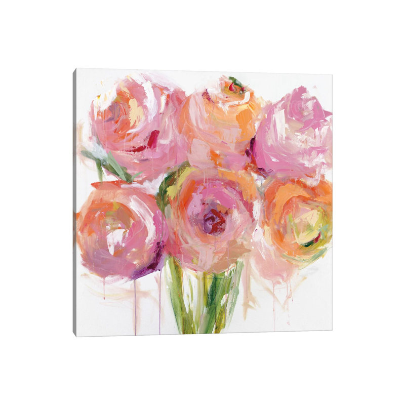 Pink Peonies by Emma Bell - Wrapped Canvas Painting, 45.72 cm H x 45.72 cm W